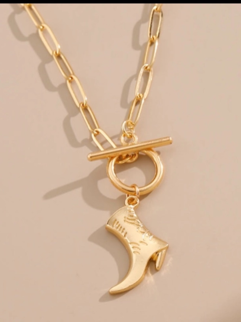 Gold Western Boot Charm Toggle Necklace